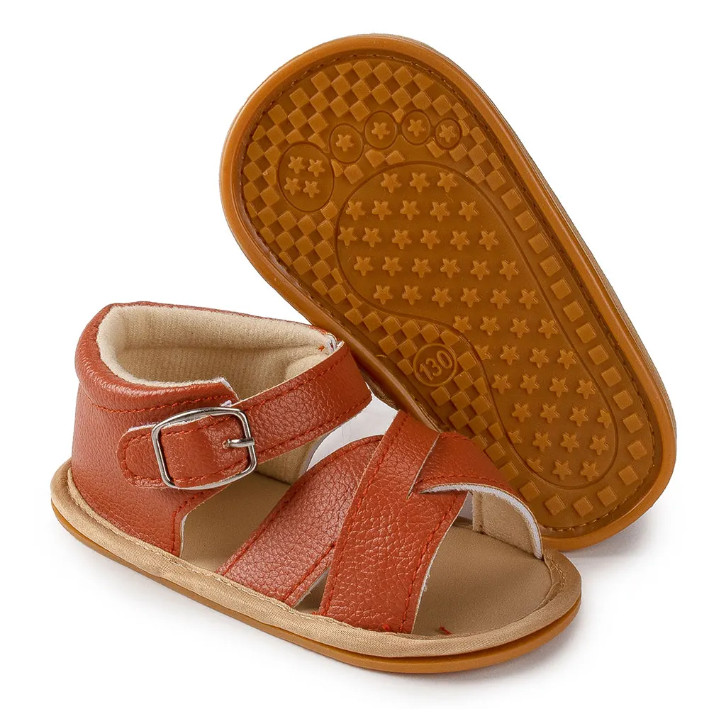New arrival outdoor newborn rubber soles summer PU leather  toddler walking shoes girl  baby sandals