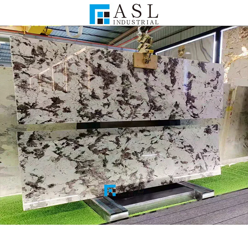 Brazilian stone exquisite white quartzite and ceramic tile wall kitchen countertop project for sale