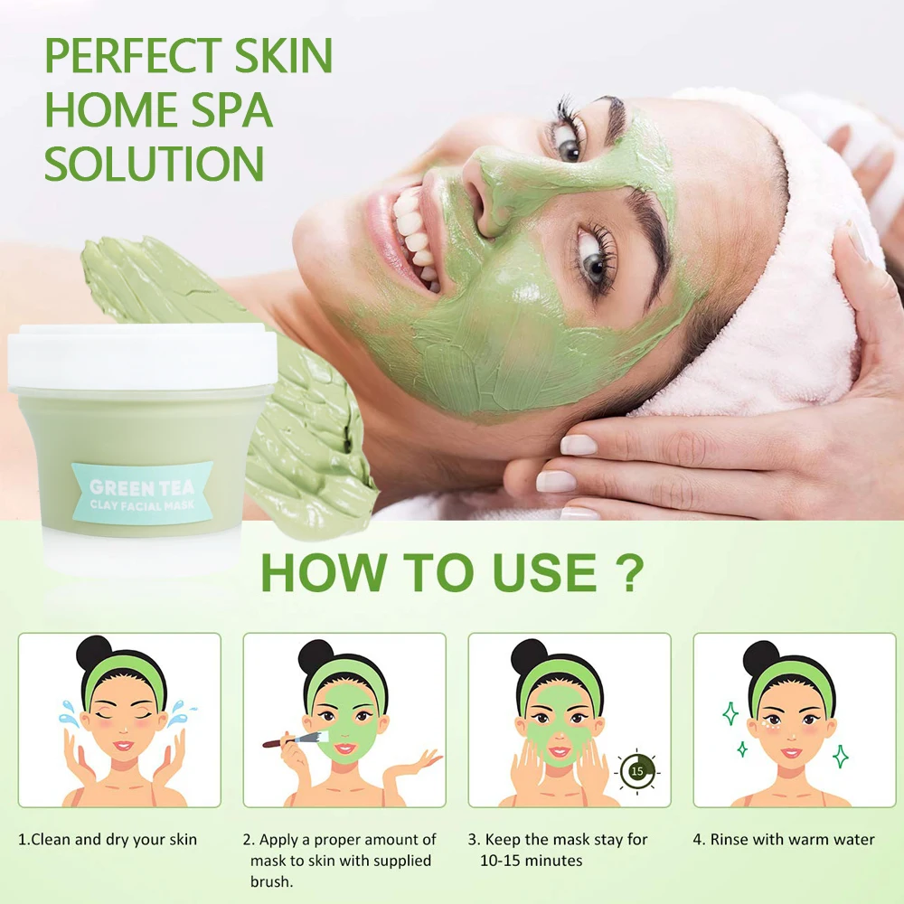 Wholesale Natural Vegan Skin Care Removes Blackhead Acne Deep Cleaning Face Clay Mask Green Tea Cleansing Facial clean Mud Mask