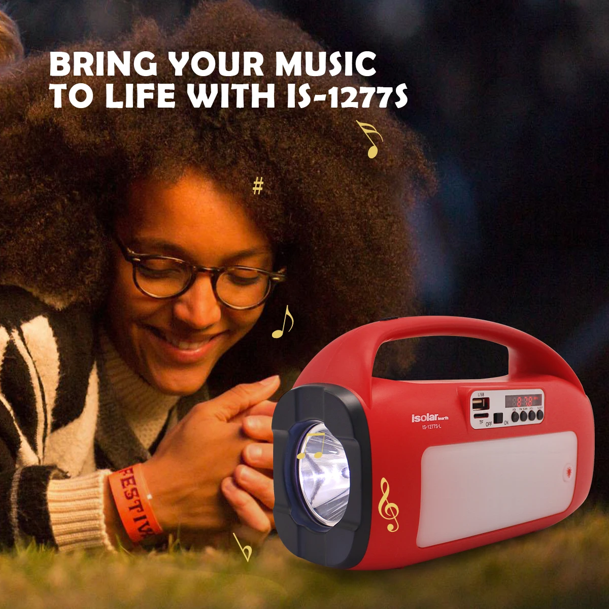 Ensemble Solaire D'éclairage avec Batterie, Lampe Torche et Haut-Parleur avec Radio FM-8