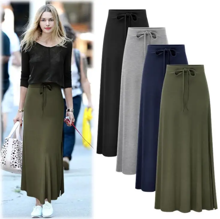 high waist cotton maxi skirt