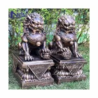 Outdoor Garden Decoration A Pair Copper Bronze Chinese Feng Shui Fu Foo Dogs Guardian Lion Sales For Sale