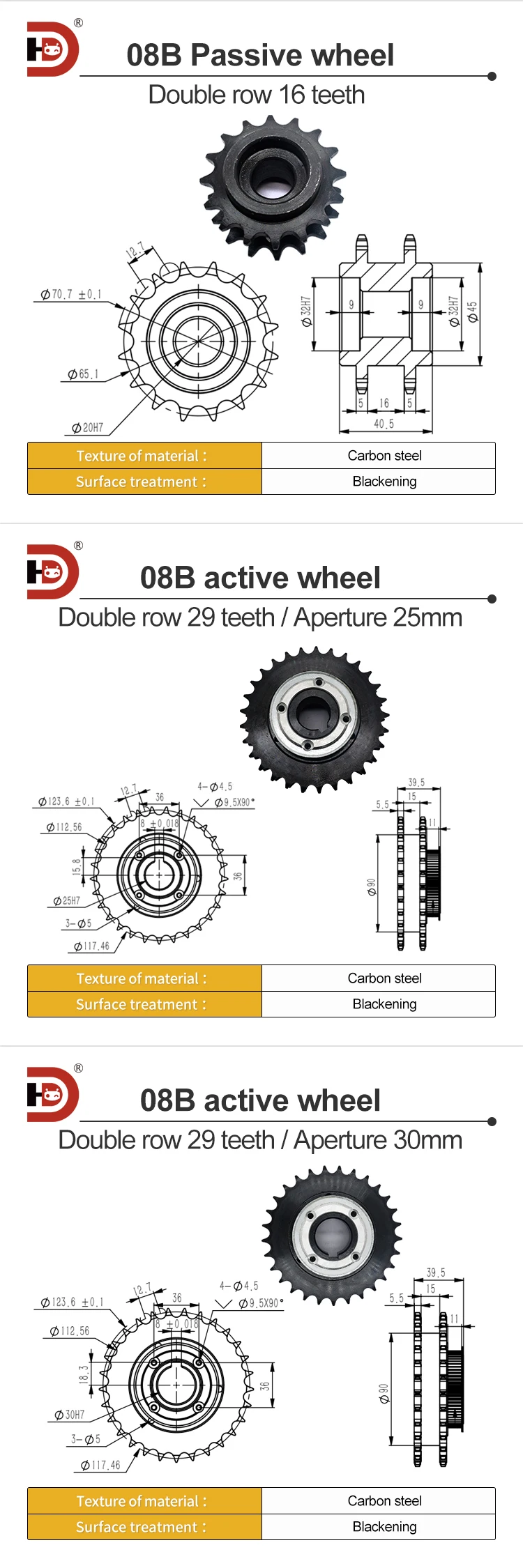 08B Double Row Drive Gear 4 Minutes 16 Teeth 08BS Pitch 12.7 Ratchet Non-standard Customized Driven Chain Wheel details