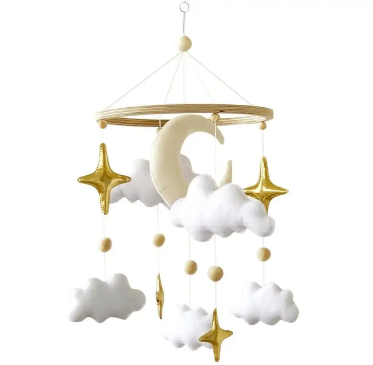Custom handmade felt nursery mobile gender neutral stars coulds and moon hanging baby felt mobile for crib