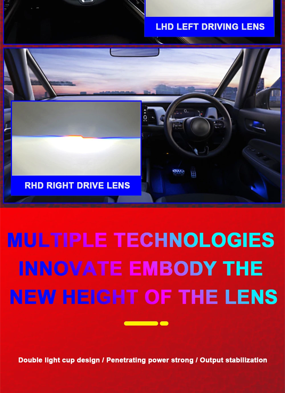 Car headlamp system bi led projector lens 3-inch double beam projection lens 126W double lamp cup LED projection lens headlights