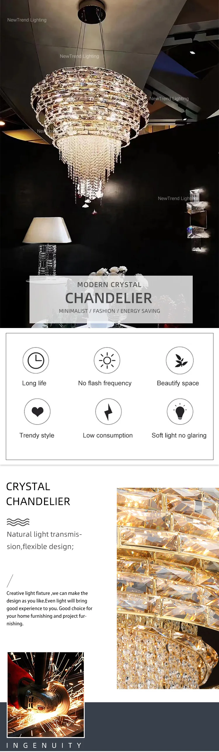 CPL-212 Luxury Style Bespoke Fixtures Indoor Decoration Hotel Lobby Villa Staircase LED Crystal Chandelier Light supplier