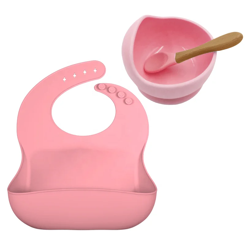 2023 Top Selling Baby Supplies Products Baby Feeding Utensils Silicone Baby Bib Suction Bowl Training Spoons