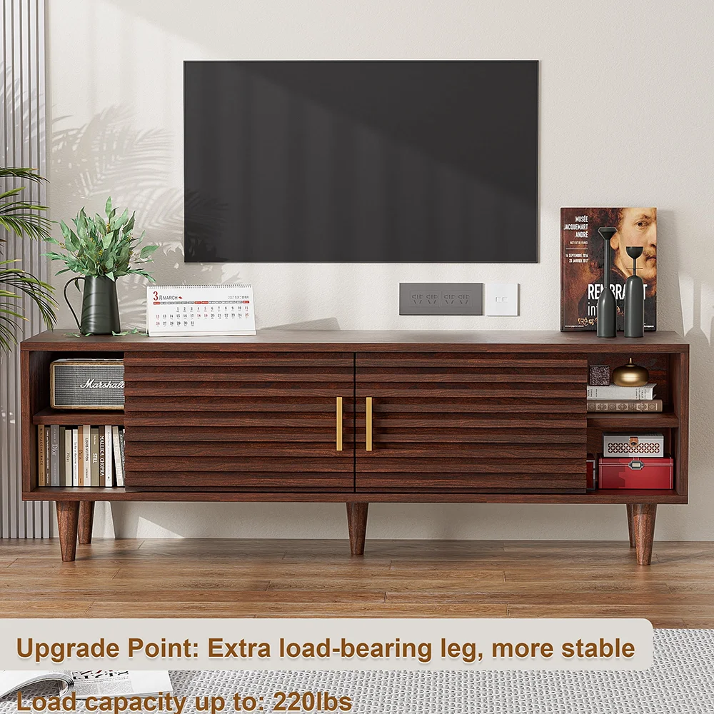 Home Mid-Century Modern Brown TV Stand Wood TV Console Drawer Sliding Door for Dining Living Room Media Entertainment Center supplier