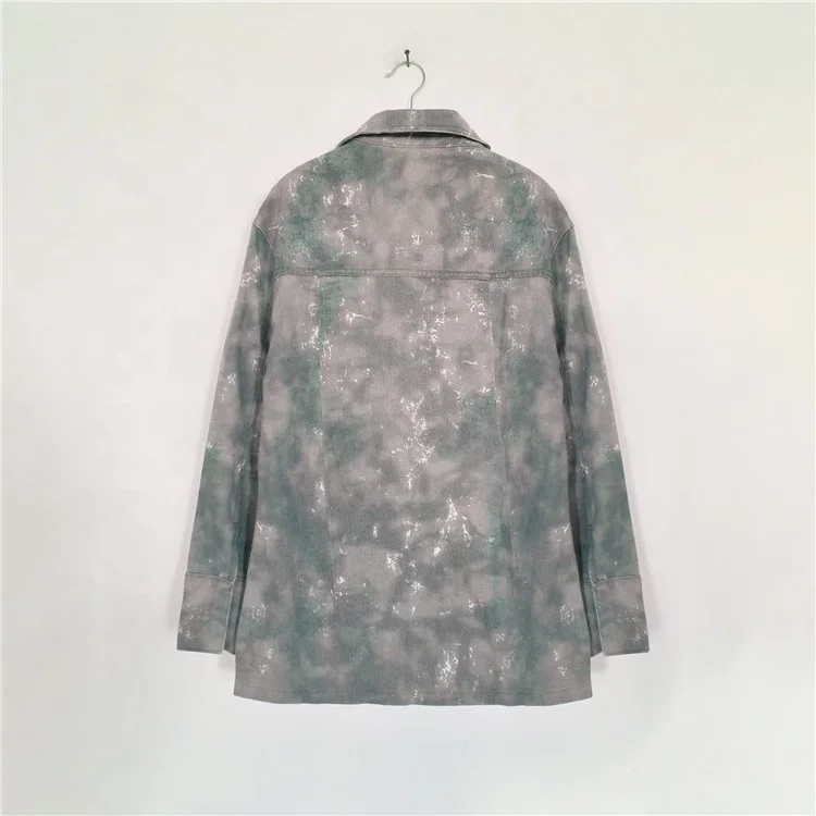 Womens Camouflage Tie Dye Cotton Jacket Fashion Big Pockets Loose Turn Down Collar Long Sleeve Cargo Shirt Jacket