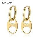 Hoop SP-LAM Latest 2021 Stainless Steel Letter Earing For Women Small Hoop Clip-on Earrings