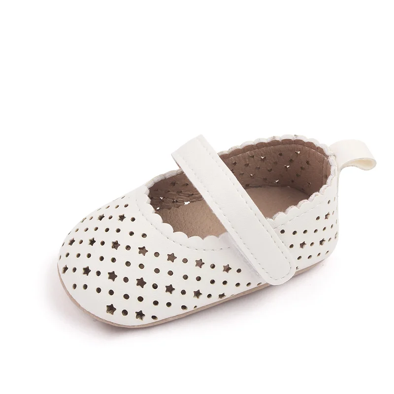 New Pu Leather Face Solid Color Hollow Circle Star Baby Soft Soled Princess Toddler Leather Shoes supplier