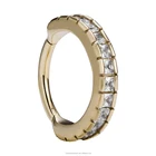 14k Solid Rose Yellow Gold Side-Set Gemmed Hinged Segment Ring Septum Clicker Ring