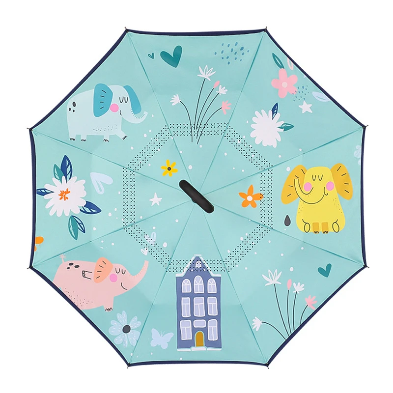 HJH528 Kids Reverse Folding Umbrella Hands-free Rain Women Cute Cartoon Children Double Inverted Umbrella Animal Umbrellas