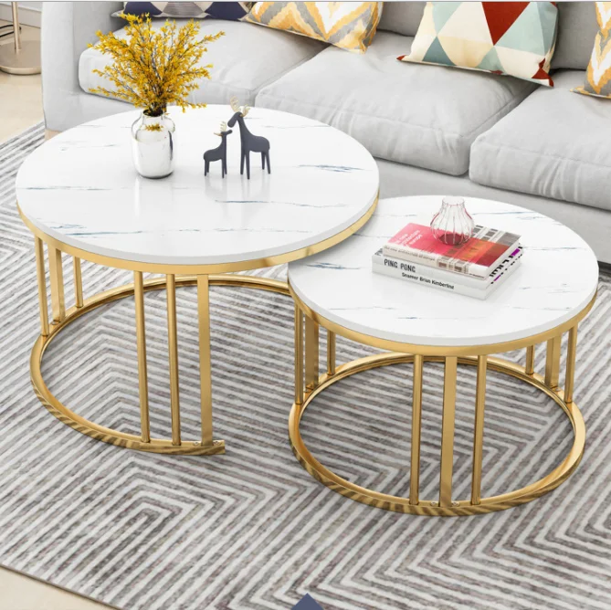 Nordic modern decoration metal stainless steel leg white and black marble coffee table