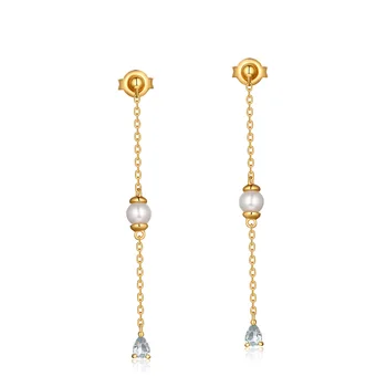 Popular Style New Long Earrings Temperament Ear Line With Freshwater And Blue Topaz