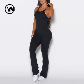 Active Wear Gym Fitness Sets Women's Bodysuits Flared Yoga Pants Sports Sexy One Piece Workout Jumpsuit