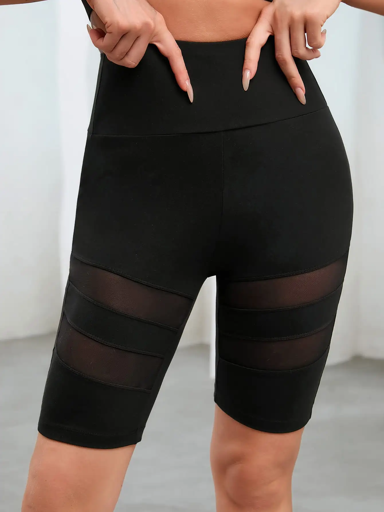 2023 new biker short best-selling high-waist hip-lifting sexy mesh tummy control design five-point pants yoga shorts summer wome