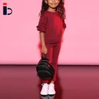 Kids 2021 New Autumn Kids Girl Printed Letter Daily Home Outfit Gray Burgundy Korean Style Girl's Clothing Set For 3-7t