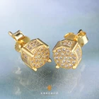 Cz Earring KRKC Fashion Bling White 14K Gold Plated Round Diamond CZ Stud Earring