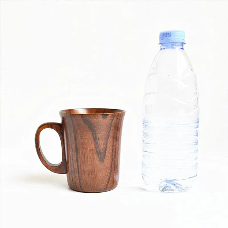 H192  Office Water Beer Milk Carved Mug with Handle Natural Handmade Wood Cups & Saucers