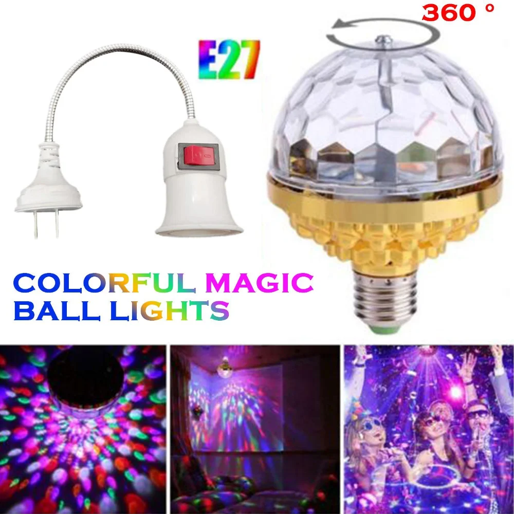 Gold Colorful Rotating Light Ball E27 Magical Lights Eu/uk/us Plug