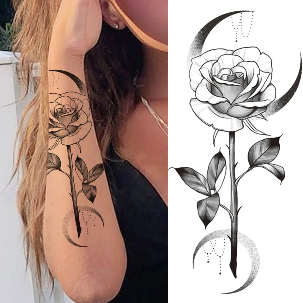 Half Arm Waterproof Tattoo Stickers Black And White Sketch Flower Cover Scar  Tattoo Dark Personality Simulation Temporary Tattoo - Buy Half Arm  Waterproof Tattoo Stickers,Personality Simulation Temporary Tattoo,Large  Flower Calf Applique Product