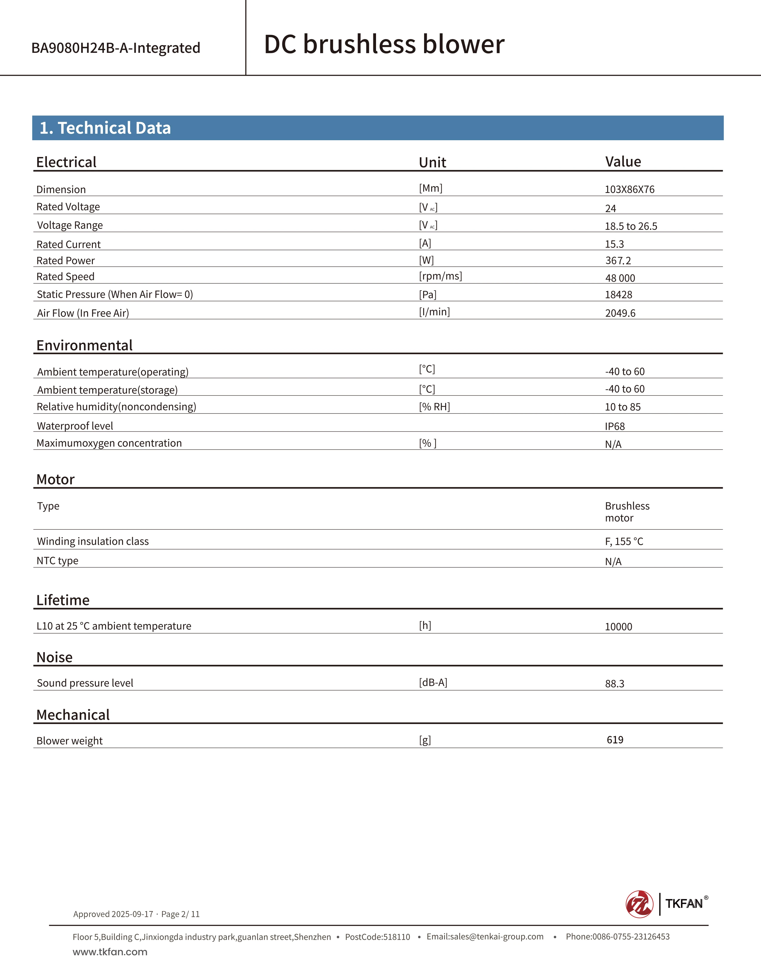 Blower, 24V, 2000L/min, 18kPa, 48000RPM - detail 2