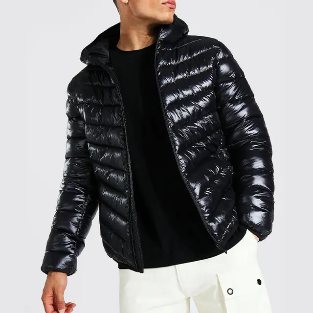 2023 Bubble Logo Winter High Quality Black Quilted Custom Workout Men Shiny windbreaker Puffer Jacket for men