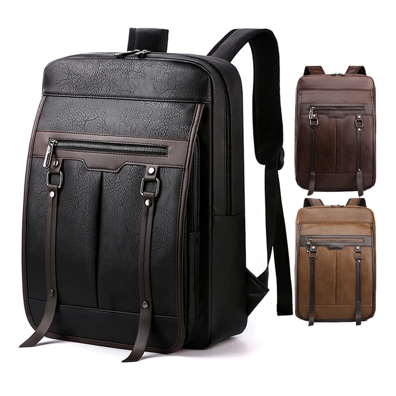 Hot selling high quality men's business leisure schoolbag PU leather laptop backpack bag