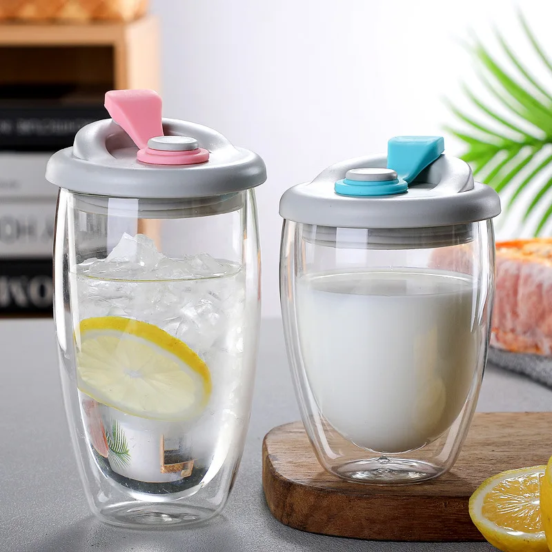 450ml eco friendly glass coffee mugs double wall glass coffee mugs with lid