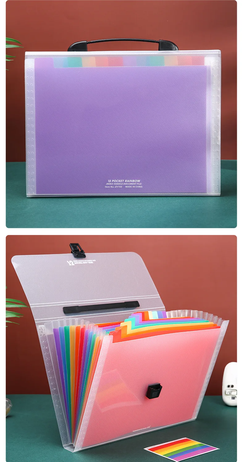 Expanding File Organisers 13 colored pockets A4 file clear storage organizer box