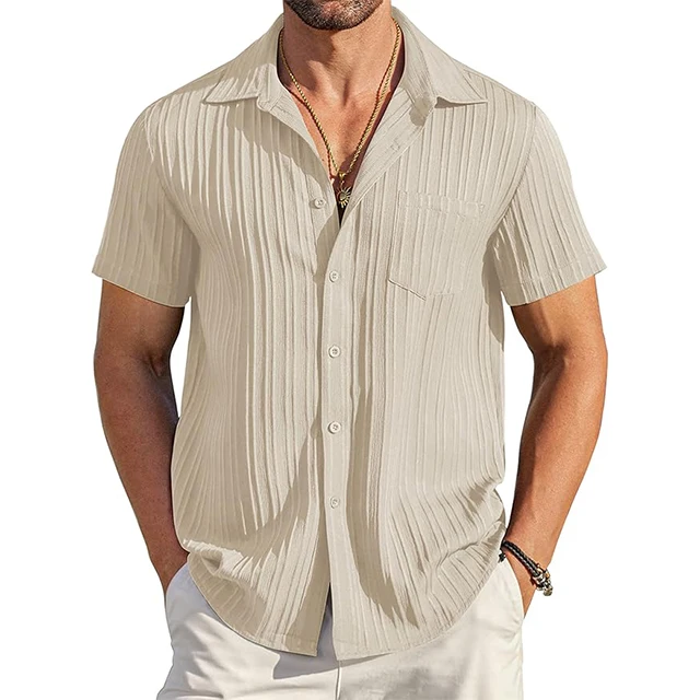 Men's Casual Button Down Shirts Short Sleeve Textured Summer Beach Shirt with Pocket H700ab6d3ae4340c79c4f8d18721241adg