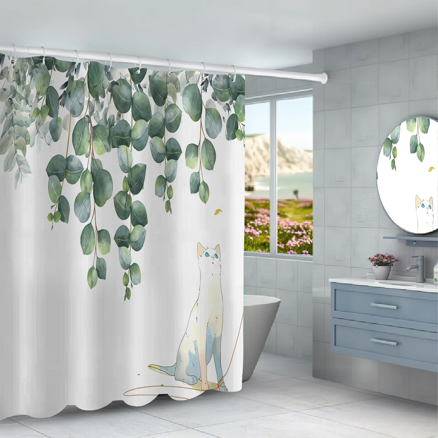 Easter Day Home Decor Waterproof Fabric Bathroom Bath Shower Curtain 71" Hooks 