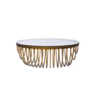 Coffee Tables Modern Living Room 2 Piece Black Shiny Glossy Glass Top And Gold Metal Wire Round Coffee Tables Set