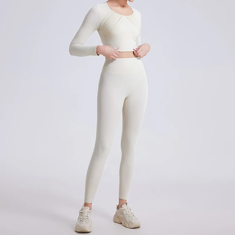 2023 Custom Logo Women Sportswear Gym Fitness Active Wear Long Sleeve Crop Top Set High Waisted Leggings Gym Fitness Yoga Sets