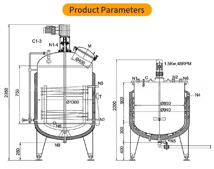 L L Stainless Steel Liquid Mixing Tank With Agitator Electric