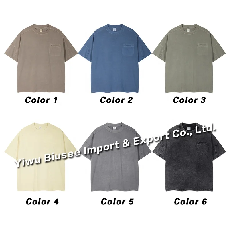 High Quality Cut And Sew Tshirt Embroidered Custom Brand Logo Men's Pocket Washed Vintage T-Shirts