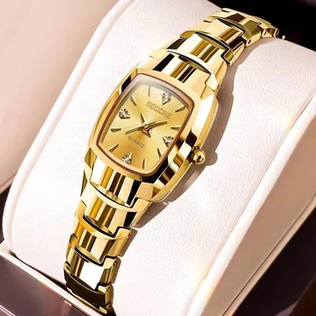 Ladies Luxury Automatic Mini Square Watch Imported Tungsten Steel Movement Waterproof Diamond Tempered 30mm Alloy Case