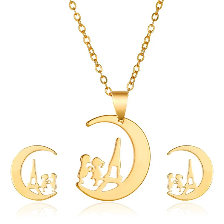 Fashion Valentine's Day accessories high-grade alloy  moon jewelry necklace and earring set