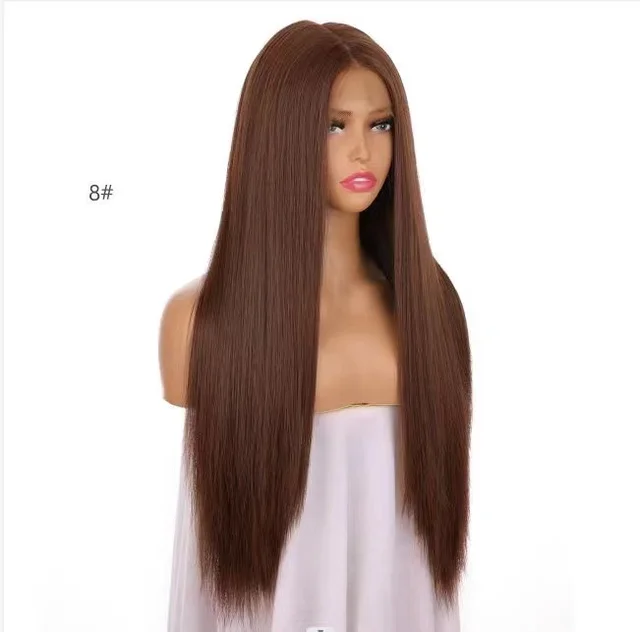 2# Brown Futura 13x6 Synthetic Hair Lace Front Wigs for Black Women Body Wave Heat Resistant Lace Frontal Wig Deep Part