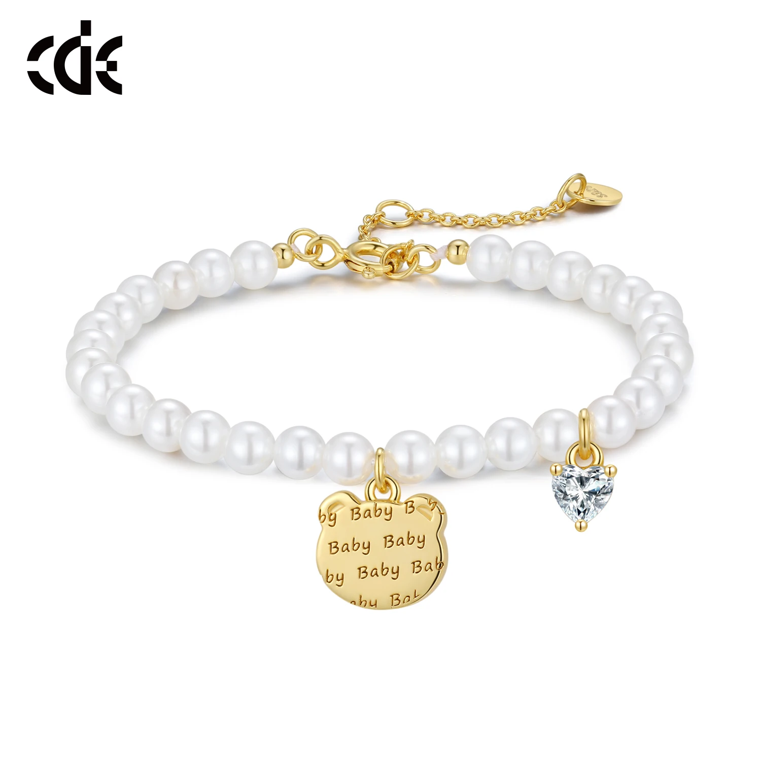 CDE YB0782 925 Sterling Silver Jewelry Wholesale Shell Beads Bracelet 18K Gold Plated Little Bear Pendant Pearl Charm Bracelet