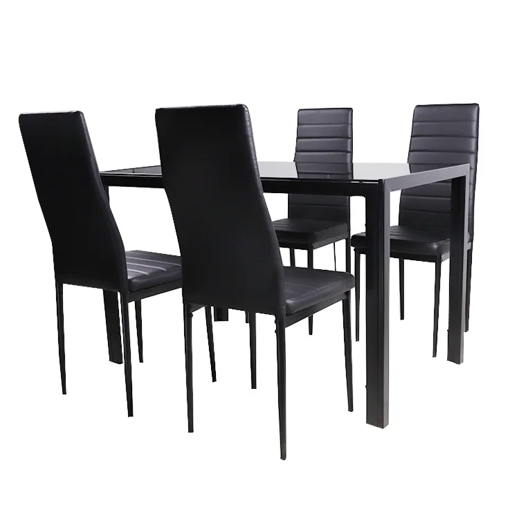 New model  2022 dining room furniture glass table top PU chair Glass  top 4 chair dining table sets.