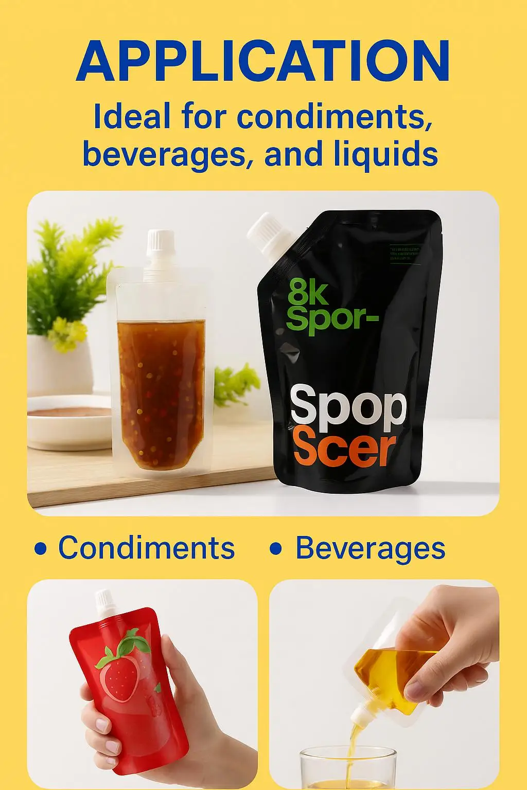Stand Spout Pouch for Liquid Condiments Beverage Packaging PET/AL Plastic for Food Water Soda Wine Jelly Screen Printing Surface - detail 5