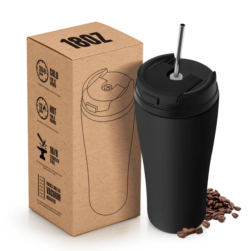 OEM/ODM 18oz Cup Double Wall Vacuum Insulation Coffee Mug Leak-Proof with Flap Cover and Non-slip Matte Finish Coated