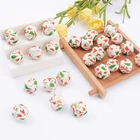 Bangxing Silicone Printed Christmas Beads Baby Chewable Food Grade Silicone Bead For Diy Jewelry Waist Making