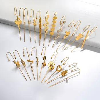 Baoyan Fashion One Piece Gold Plated Piercing Earrings Zircon Stud Ear Wrap Crawler Hook Earrings For Women 2021