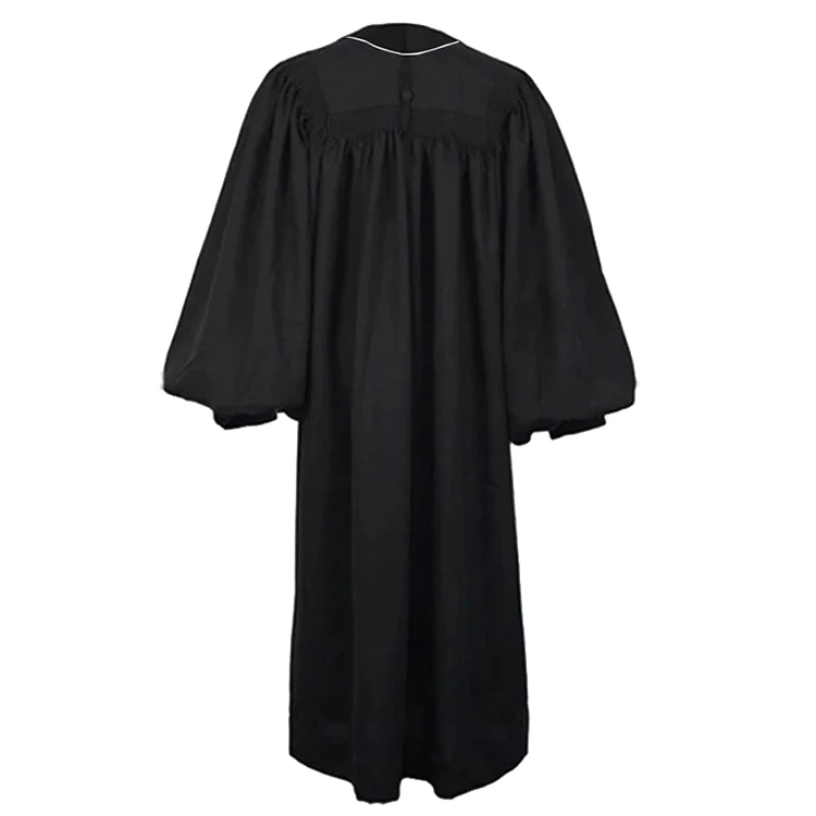 Custom Matte Black John Wesley Cross Clergy Robes Choir Robes With Trimming Velvet Panels details