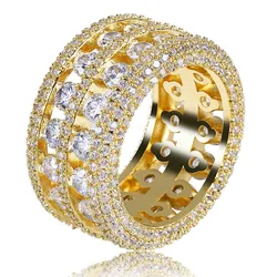 Genius Gold Silver Plated Ring No fade Micro Paved 2 Row Hollow out Chain Big Zircon Shiny Hip Hop Finger Ring crystal ring