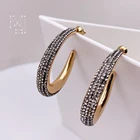 Alloy Hoop Hot Sell Fashion European Style Geometric Microset Crystal C Shaped Alloy Gold Plated Rhinestone Hoop Earrings