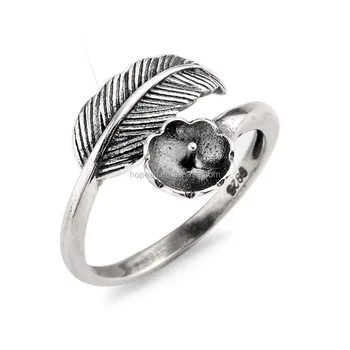 SSR208 Vintage Design Feather Ring Findings 925 Sterling Silver DIY Jewelry Making Ring Blank Base